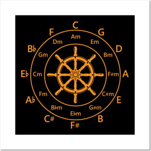 Circle of Fifths Ship Steering Wheel Orange Posters and Art